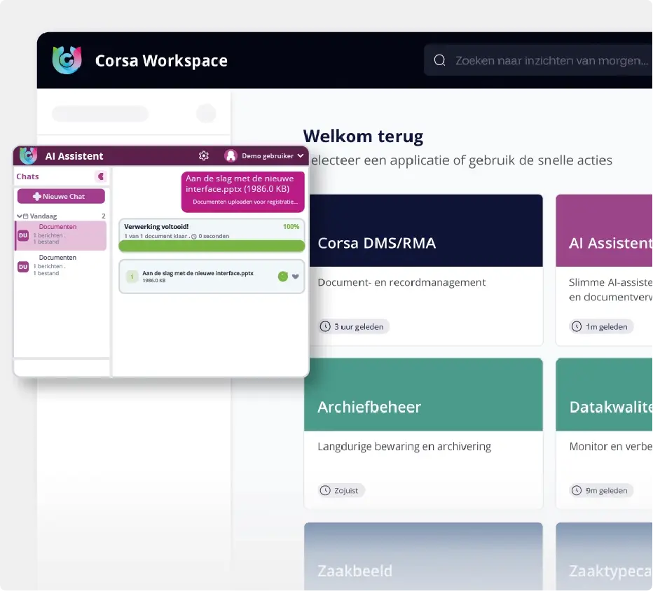Schermweergave van de Corsa Workspace