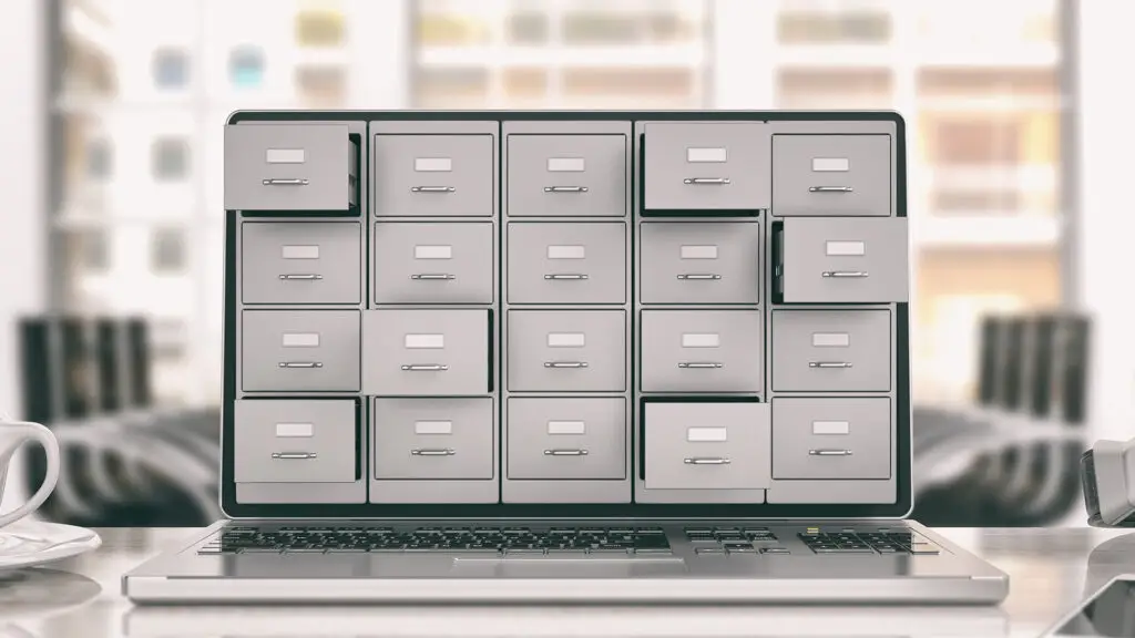 archiefkast afgebeeld op een laptop scherm als referentie naar het e-depot